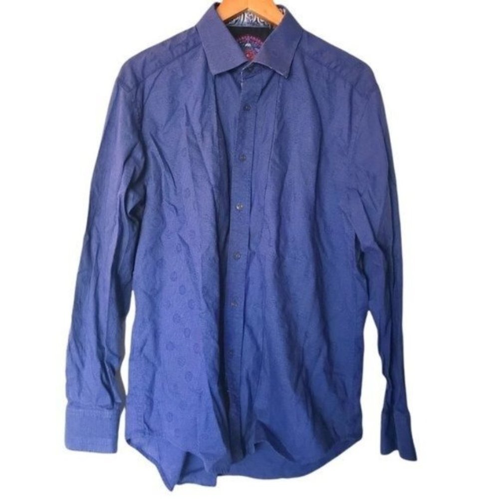 Robert Graham Mens Button Up Shirt 100% Cotton Flip Cuff Blue Plaid L Large